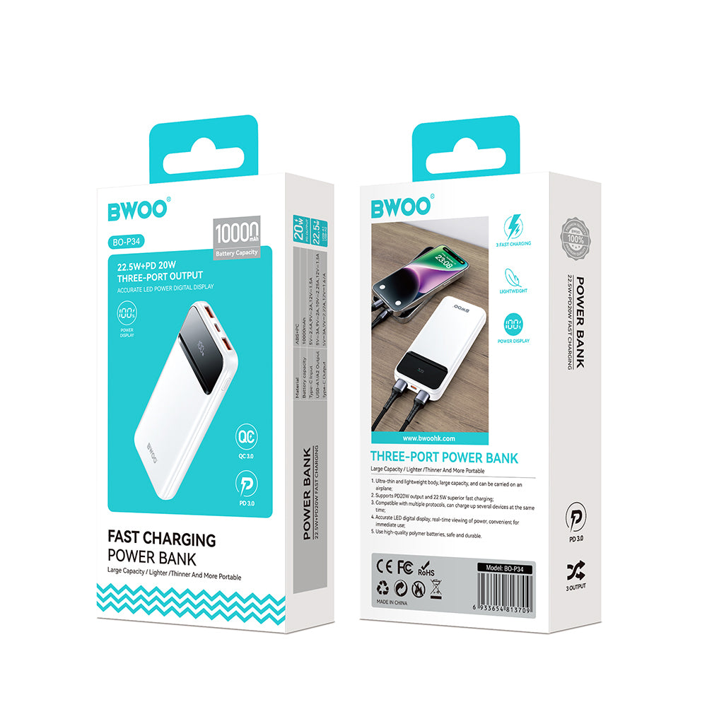 BWOO Ultra cienki power bank 22,5W 10000 mAh biały – Skorupka