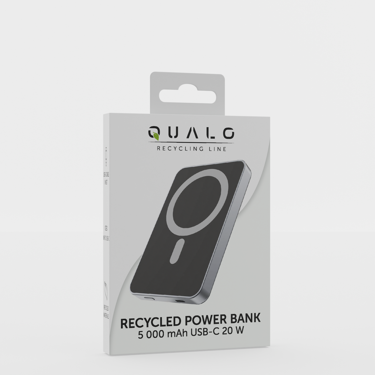 QUALO Recycling magentyczny power bank 5000 mAh MagSafe 20W srebrny QRPB-20-07