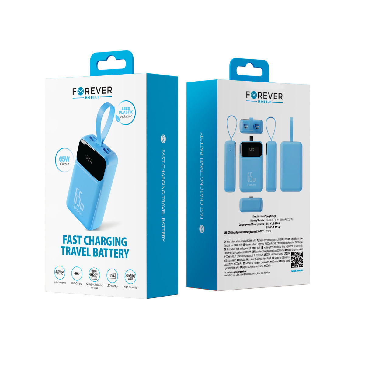 Forever power bank Vibe-TB65 PD QC 65W 20000 mAh jasnoniebieski