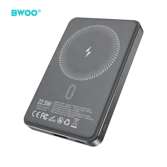 BWOO P82 BO power bank 10000mah 15w ładowanie bezprzewodowe ciemnoszary – Skorupka
