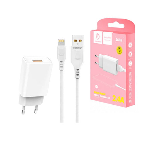 Ładowarka sieciowa Denmen 2.4A + kabel USB - lightning 1,0 m biała 12W TTT
