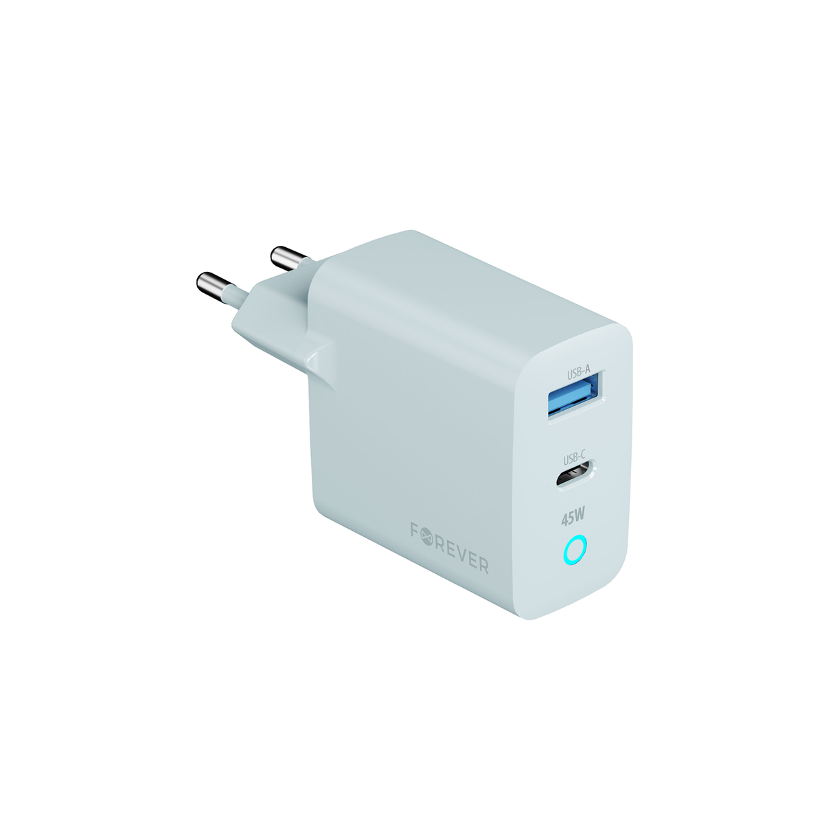 Forever ładowarka sieciowa GaN PD Vibe-TC45AC 1x USB-C 1x USB 45W srebrna